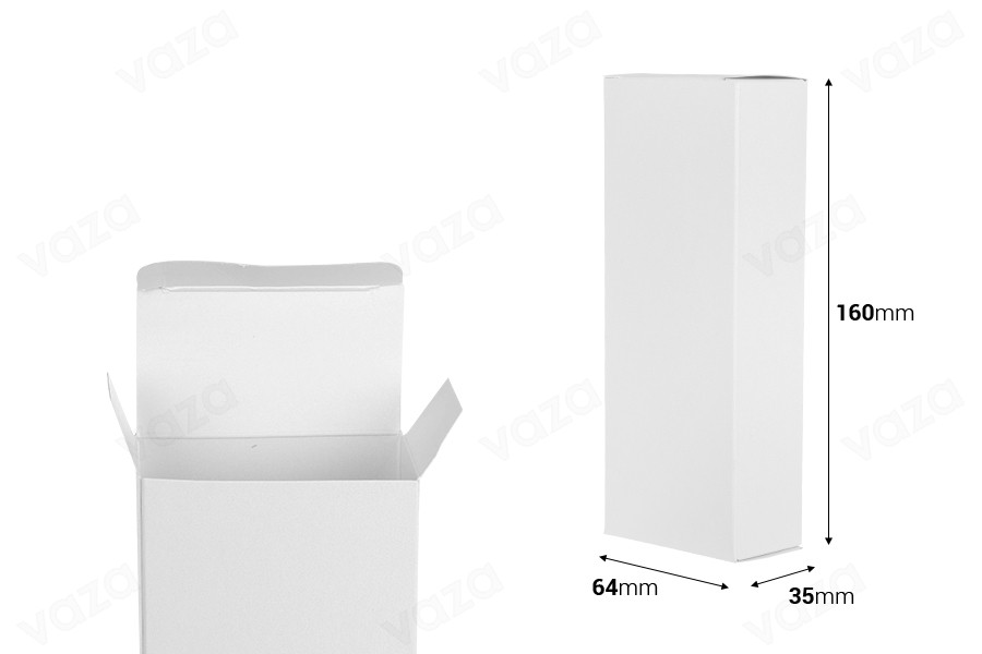 Boîte en papier pour flacons de parfum de 100 ml en satin blanc 64x35x160 - 20 pcs Boîte en papier pour flacons de parfum de 100 ml en satin blanc 64x35x160 - 20 pcs-photo_dimensions