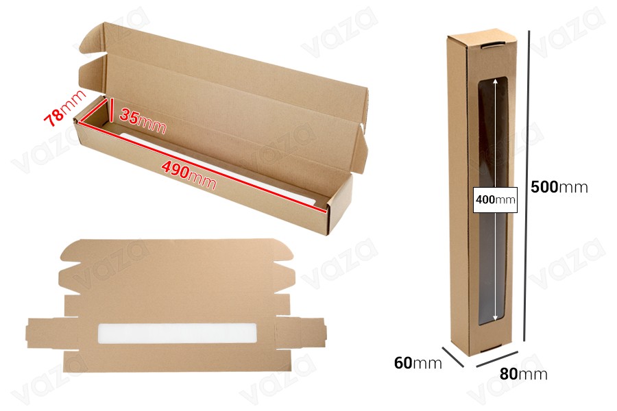 Kraftpapierbox mit Fenster 80x60x500 mm - 20 Stück Kraftpapierbox mit Fenster 80x60x500 mm - 20 Stück-bildabmessungen
