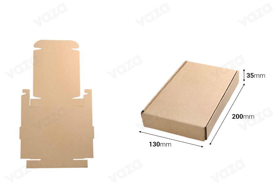 Kraftpapierbox ohne Fenster 130x200x35mm - 20 Stk Kraftpapierbox ohne Fenster 130x200x35mm - 20 Stk-εικόνα_διαστάσεις