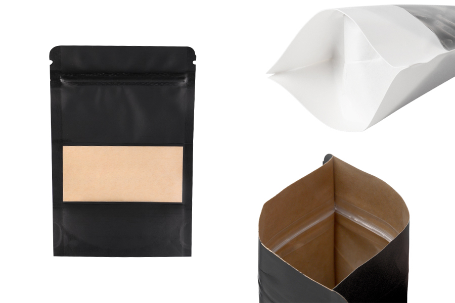 Sachets en papier kraft de type Doypack, avec fermeture zip, fenêtre et possibilité de scellage de thermoscellage 100 x 35 x 150 mm - 100 pcs-photo_produit