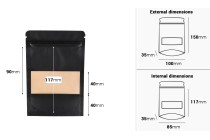 Sachets en papier kraft de type Doypack, avec fermeture zip, fenêtre et possibilité de scellage de thermoscellage 100 x 35 x 150 mm - 100 pcs-photo_dimensions