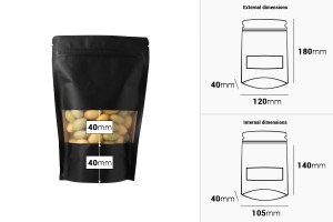 Sacchetti termosaldabili in carta kraft tipo Doy Pack, con finestra e chiusura a zip, 120x40x180 mm – 100 pz-εικόνα_διαστάσεις