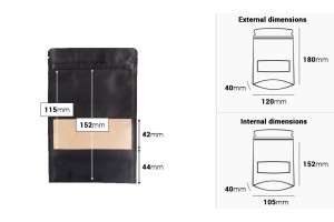 Standbodenbeutel Kraftpapier, Doy-Pack, mit Sichtfenster, Druckverschluss verschließbar 120x40x180mm - 100 Stücke-εικόνα_διαστάσεις