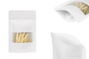 Kraftbeutel vom Typ Doy Pack  900x30x140mm  in weißer Farbe, mit Reißverschluss, Fenster und Versiegelung mit Heißsiegelung- 100 Stück-εικόνα_προϊοντική