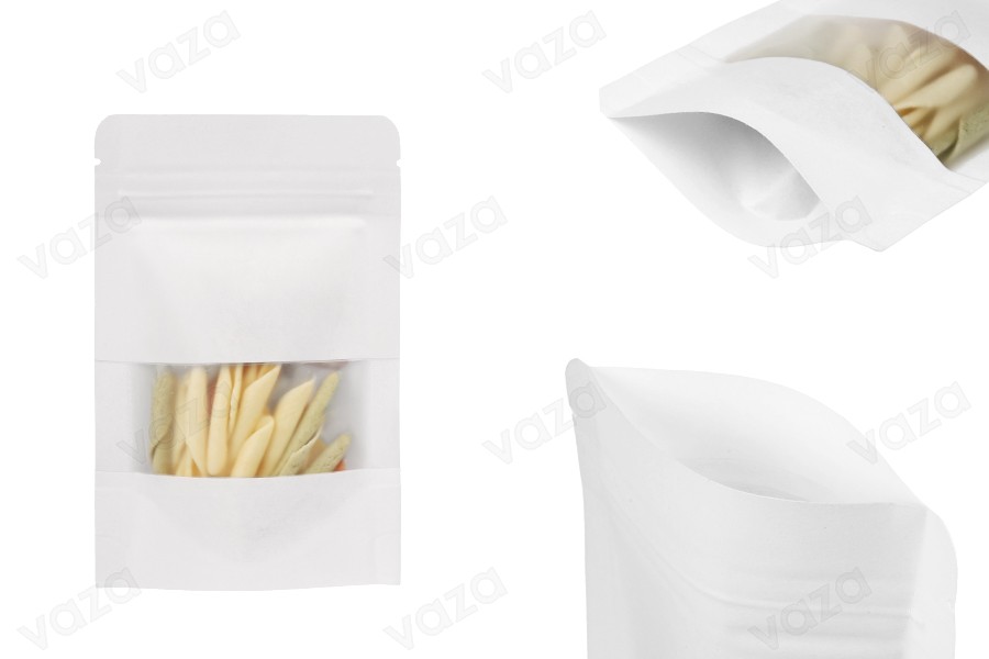 Σακουλάκια κραφτ τύπου Doy Pack 90x30x140 mm σε λευκό χρώμα, με κλείσιμο zip, παράθυρο και δυνατότητα σφράγισης με θερμοκόλληση - 100 τμχ Σακουλάκια κραφτ τύπου Doy Pack 90x30x140 mm σε λευκό χρώμα, με κλείσιμο zip, παράθυρο και δυνατότητα σφράγισης με θερμοκόλληση - 100 τμχ-εικόνα_προϊοντική