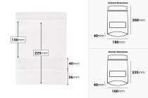 Σακουλάκια κραφτ τύπου Doy Pack  180x40x260 m σε λευκό χρώμα, με κλείσιμο zip, παράθυρο και δυνατότητα σφράγισης με θερμοκόλλησηm - 100 τμχ-εικόνα_διαστάσεις