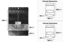 Σακουλάκια αλουμινίου τύπου Doy Pack  180x40x260 mm, με κλείσιμο "zip", παράθυρο και δυνατότητα σφράγισης με θερμοκόλληση - 100 τμχ-εικόνα_διαστάσεις