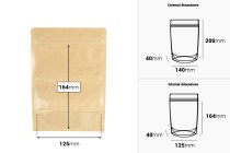 Σακουλάκια τύπου Doy Pack 140x40x200 mm κραφτ πίσω πλευρά (14c), διάφανο μπροστά (8c) με κλείσιμο "zip" και δυνατότητα σφράγισης με θερμοκόλληση - 100 τμχ-εικόνα_διαστάσεις