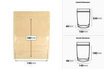 Σακουλάκια τύπου Doy Pack 160x40x220 mm κραφτ πίσω πλευρά (14c), διάφανο μπροστά (8c) με κλείσιμο "zip" και δυνατότητα σφράγισης με θερμοκόλληση - 100 τμχ-εικόνα_διαστάσεις