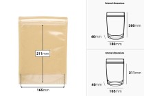 Σακουλάκια τύπου Doy Pack 180x40x260 mm κραφτ πίσω πλευρά (14c), διάφανο μπροστά (8c) με κλείσιμο "zip" και δυνατότητα σφράγισης με θερμοκόλληση - 100 τμχ-εικόνα_διαστάσεις