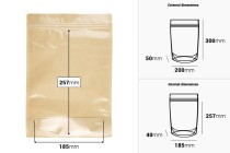 Σακουλάκια τύπου Doy Pack 200x50x300 mm κραφτ πίσω πλευρά (14c), διάφανο μπροστά (8c) με κλείσιμο "zip" και δυνατότητα σφράγισης με θερμοκόλληση - 100 τμχ-εικόνα_διαστάσεις
