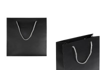 Sac cadeau noir laminé avec poignée en corde torsadée argentée, dimensions 220 x 90 x 210 mm Sac cadeau noir laminé avec poignée en corde torsadée argentée, dimensions 220 x 90 x 210 mm-photo_produit