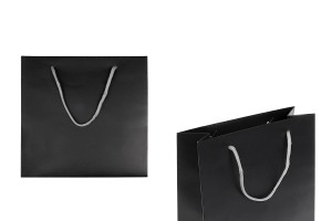 Sac cadeau noir laminé avec poignée en corde torsadée argentée, dimensions 220 x 90 x 210 mm-photo_produit