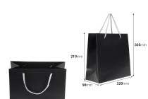 Sac cadeau noir laminé avec poignée en corde torsadée argentée, dimensions 220 x 90 x 210 mm Sac cadeau noir laminé avec poignée en corde torsadée argentée, dimensions 220 x 90 x 210 mm-photo_dimensions