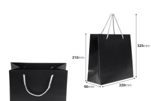 Sac cadeau noir laminé avec poignée en corde torsadée argentée, dimensions 220 x 90 x 210 mm-photo_dimensions