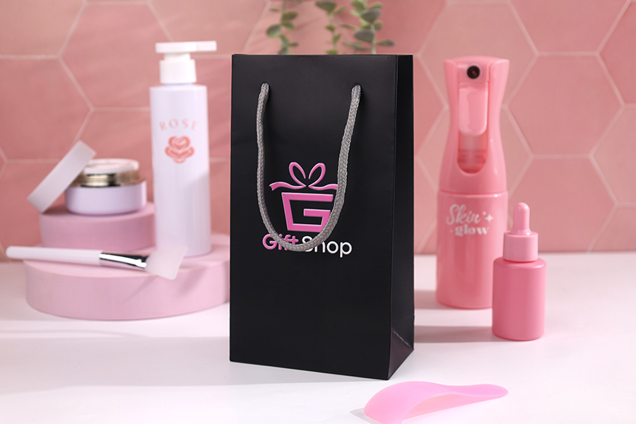 Geschenktüte 110x60x200 mm in mattschwarz mit grauer Baumwollkordel - 10 Stück-bildabmessungen