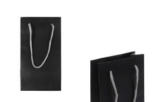 Sac cadeau 110 x 60 x 200 mm noir mat avec cordon en coton gris - Lot de 20-photo_produit