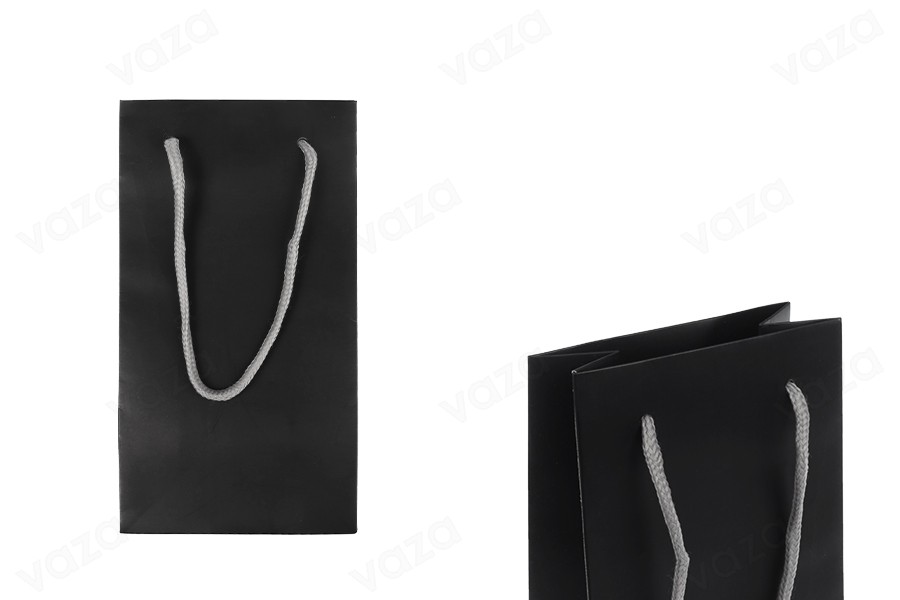 Sac cadeau 110 x 60 x 200 mm noir mat avec cordon en coton gris - Lot de 20-photo_produit