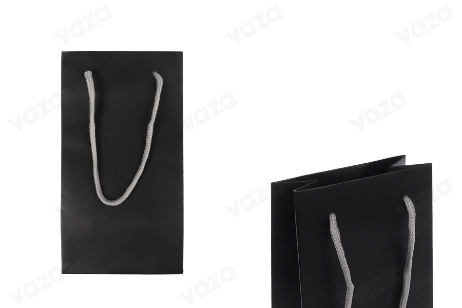 Geschenktüte 110x60x200 mm in mattschwarz mit grauer Baumwollkordel - 20 Stück Geschenktüte 110x60x200 mm in mattschwarz mit grauer Baumwollkordel - 20 Stück-produktbild