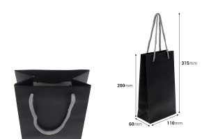 Sac cadeau 110 x 60 x 200 mm noir mat avec cordon en coton gris - Lot de 20-photo_dimensions