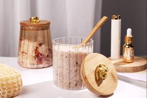Glass jar 600 ml clear with wooden cap, rubber and gold metal ring-εικόνα_σύνθεση