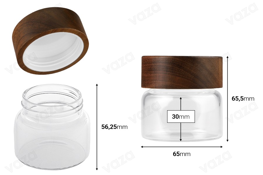 Glass jar 85 ml in cylindrical shape with wooden cap-photo_dimensions