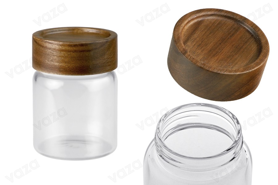 Βάζο γυάλινο 160 ml κυλινδρικό με ξύλινο καπάκι Βάζο γυάλινο 160 ml κυλινδρικό με ξύλινο καπάκι-εικόνα_προϊοντική