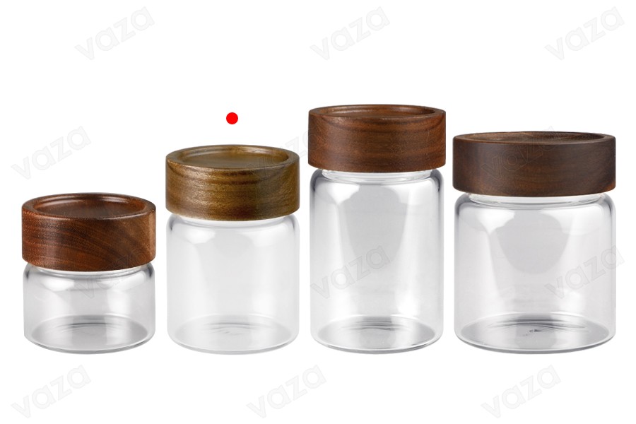 Βάζο γυάλινο 160 ml κυλινδρικό με ξύλινο καπάκι Βάζο γυάλινο 160 ml κυλινδρικό με ξύλινο καπάκι-εικόνα_σύνθεση