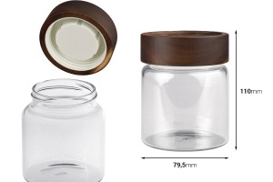 Bocal cylindrique en verre de 330 ml avec couvercle en bois-εικόνα_διαστάσεις