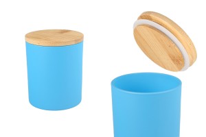 Glass jar 300 ml with wooden cap and rubber in different colors-photo_produit