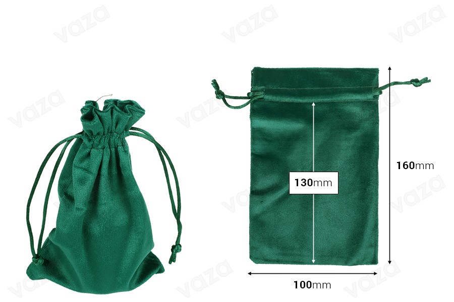 Pochette en velours vert de 100 x 160 mm - Lot de 50 pièces Pochette en velours vert de 100 x 160 mm - Lot de 50 pièces-photo_dimensions