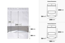 Sacchetti in alluminio tipo Doy Pack 200x50x300 mm chiusura a zip, finestra e possibilità di sigillare con termosaldatura 100 pz Sacchetti in alluminio tipo Doy Pack 200x50x300 mm chiusura a zip, finestra e possibilità di sigillare con termosaldatura 100 pz-dimensioni_immagine