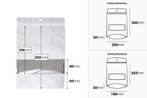 Sachets en aluminium Doypack 200 x 50 x 300 mm avec fermeture zip, fenêtre et possibilité de thermoscellage - 100 pcs-photo_dimensions