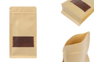 Doy Pack Kraftpapierbeutel 100x60x200mm, mit Reißverschluss, Sichtfenster, innen und außen transparenter Auskleidung und Möglichkeit der Heißsiegelung - 50 Stück.-εικόνα_προϊοντική