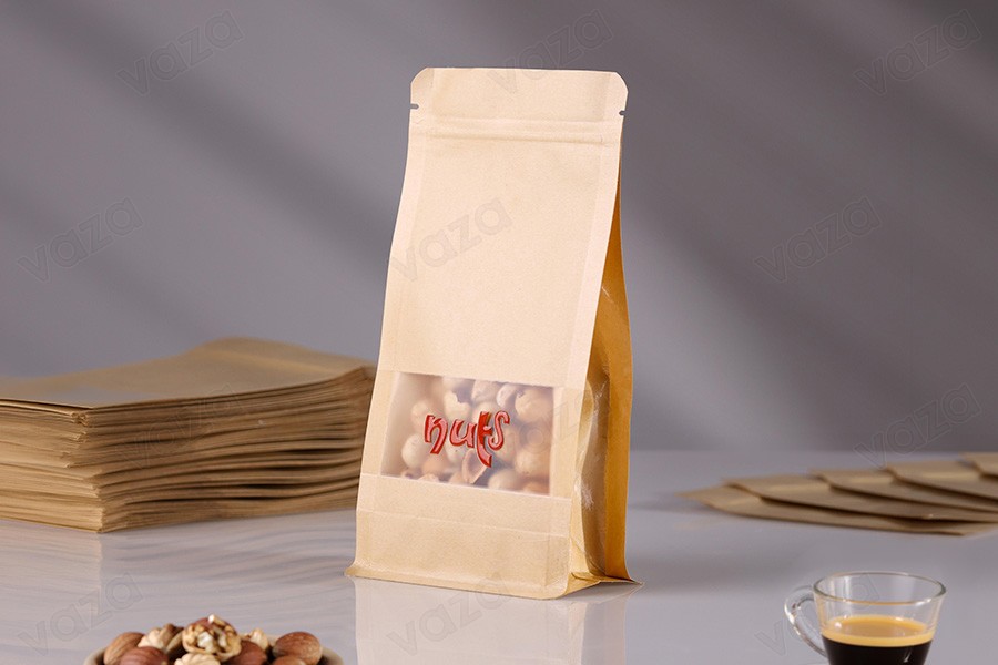 Doy Pack kraft bags 100x60x200mm, with "zip" closure, window, inner and outer transparent lining and possibility of sealing with heat sealing - 50 pcs. Doy Pack kraft bags 100x60x200mm, with "zip" closure, window, inner and outer transparent lining and possibility of sealing with heat sealing - 50 pcs.-image_group