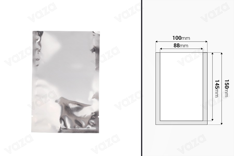 Qese alumini 100x150 mm me mbyllje me nxehtësi dhe hapje të lehtë - 100 copë Qese alumini 100x150 mm me mbyllje me nxehtësi dhe hapje të lehtë - 100 copë -imazh_dimensione