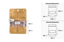 Aluminum Doypack stand-up pouch 100x30x150mm, with zipper, window and heat sealable - 100 pcs-image_dimensions