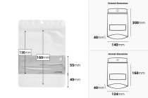 Sacchetti in alluminio tipo Doy Pack 140x40x200 mm chiusura a zip, finestra e possibilità di sigillare con termosaldatura 100 pz Sacchetti in alluminio tipo Doy Pack 140x40x200 mm chiusura a zip, finestra e possibilità di sigillare con termosaldatura 100 pz-dimensioni_immagine