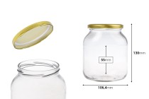 Βάζο 720 ml γυάλινο οβάλ και χρυσό καπάκι με φλιπ - 24 τμχ-εικόνα_διαστάσεις