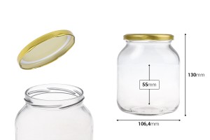 Dose 720 ml Glas oval und goldener Deckel mit Klappe - 24 Stk-εικόνα_διαστάσεις