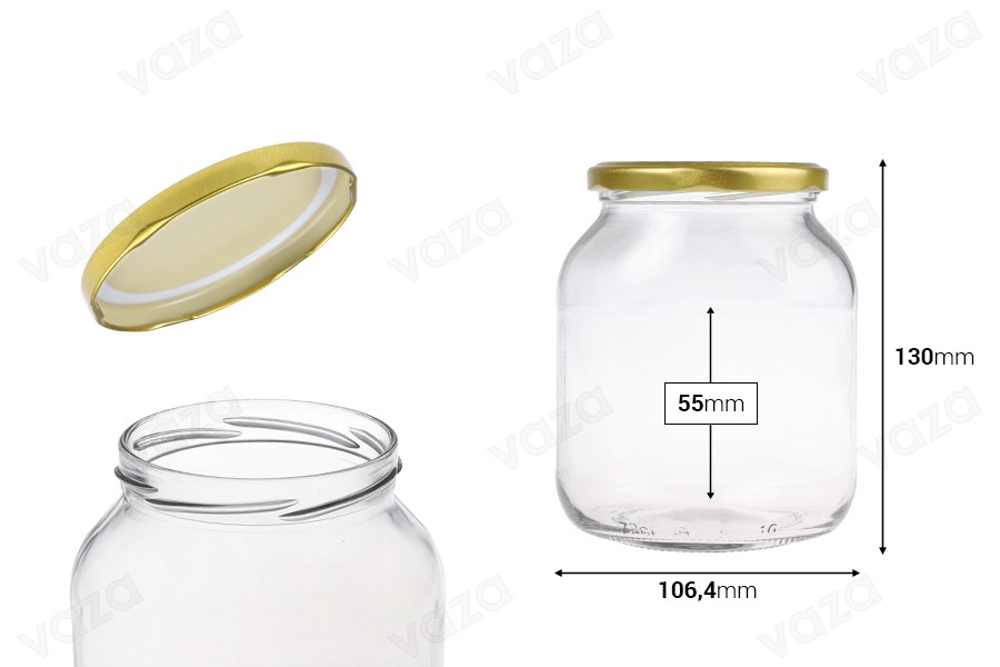 Dose 720 ml Glas oval und goldener Deckel mit Klappe - 24 Stk-bildabmessungen