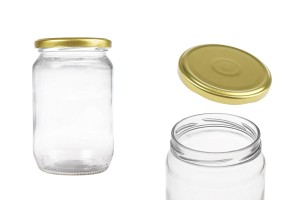 Pot cylindrique en verre de 720 ml et couvercle doré à rabat - pour 1 kg de miel * - 25 pcs-photo_produit