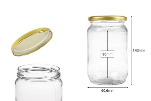 Pot cylindrique en verre de 720 ml et couvercle doré à rabat - pour 1 kg de miel * - 25 pcs-photo_dimensions