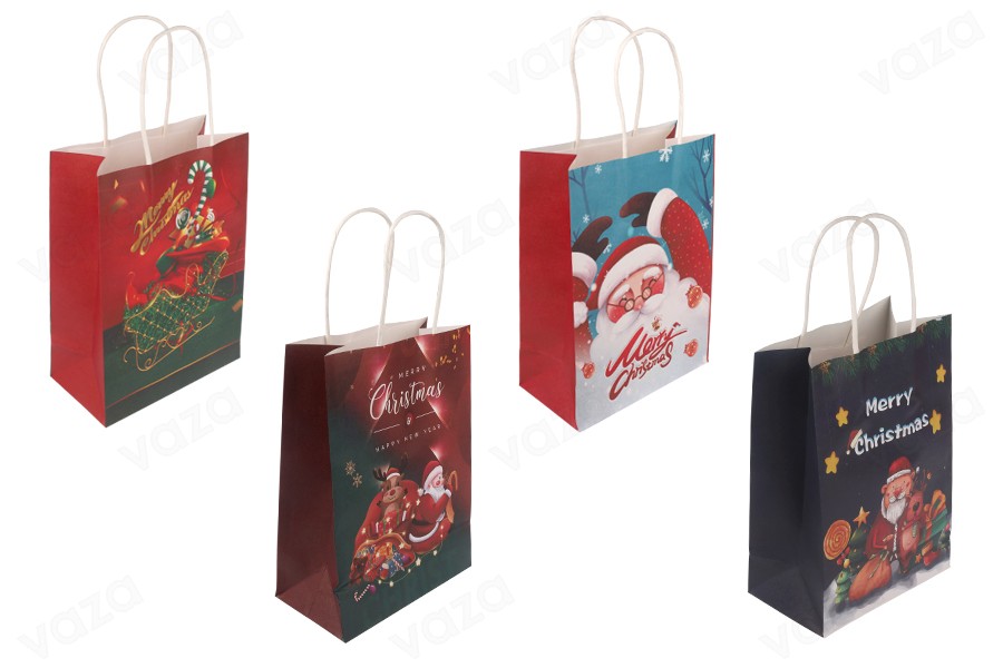 Sac cadeau de Noël en papier 150x80x210 mm avec poignée - 12 pièces-photo_produit