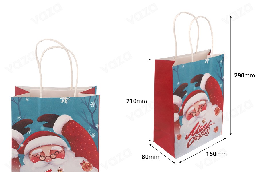 Sac cadeau de Noël en papier 150x80x210 mm avec poignée - 12 pièces-photo_dimensions