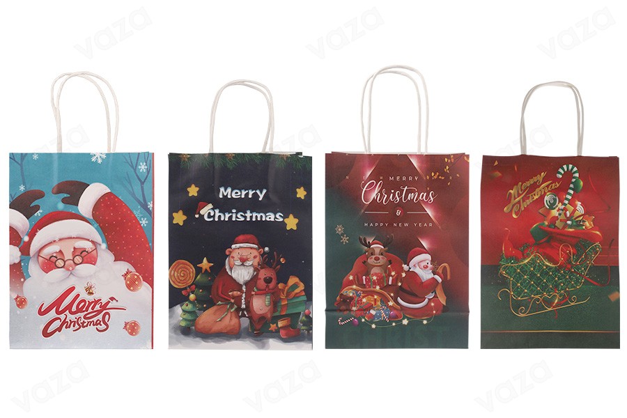 Sac cadeau de Noël en papier 150x80x210 mm avec poignée - 12 pièces-photo_groupe