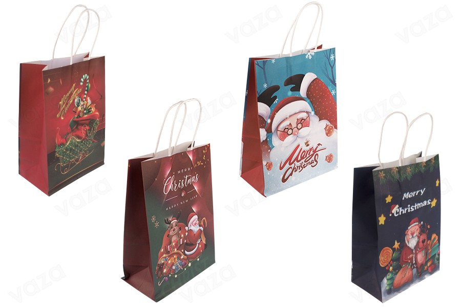 Sac cadeau de Noël en papier 185x95x255 mm avec poignée - 12 pièces-photo_produit