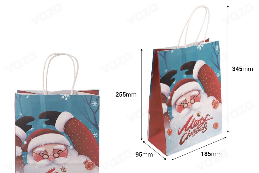 Sac cadeau de Noël en papier 185x95x255 mm avec poignée - 12 pièces-photo_dimensions