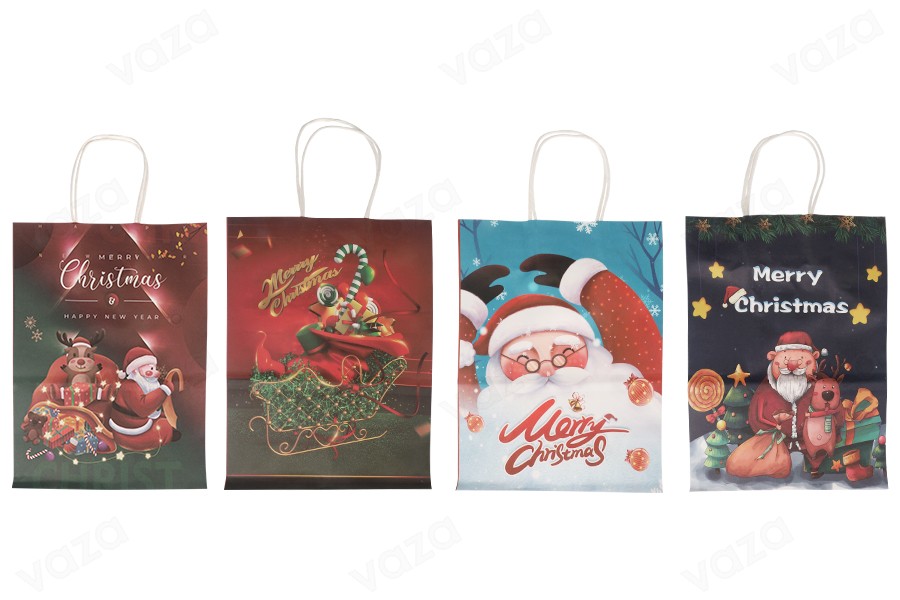 Sac cadeau de Noël en papier 185x95x255 mm avec poignée - 12 pièces-photo_groupe