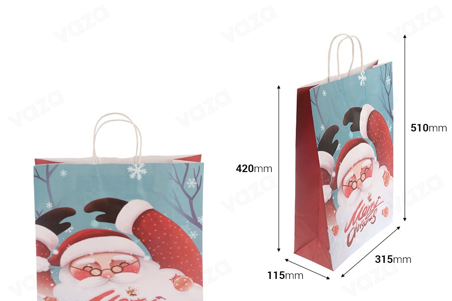 Sac cadeau de Noël en papier 315x115x420 mm avec poignée - 12 pièces Sac cadeau de Noël en papier 315x115x420 mm avec poignée - 12 pièces-εικόνα_διαστάσεις